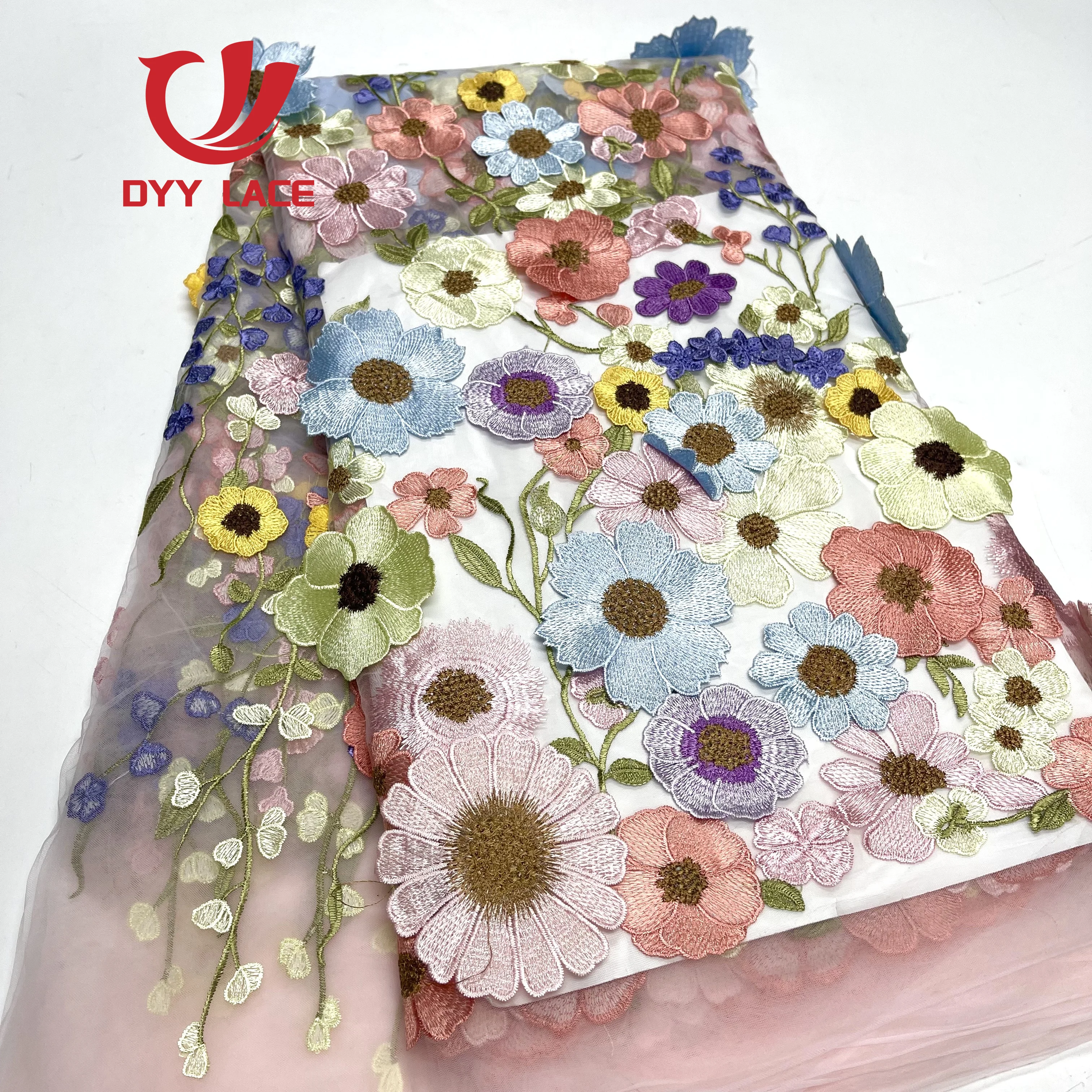 

Luxury 3D Lace Flowers 2023 African Lace Styles French Party Lace Fabrics Tulle Nigerian Lace Fabrics For Bridal 5 Yards