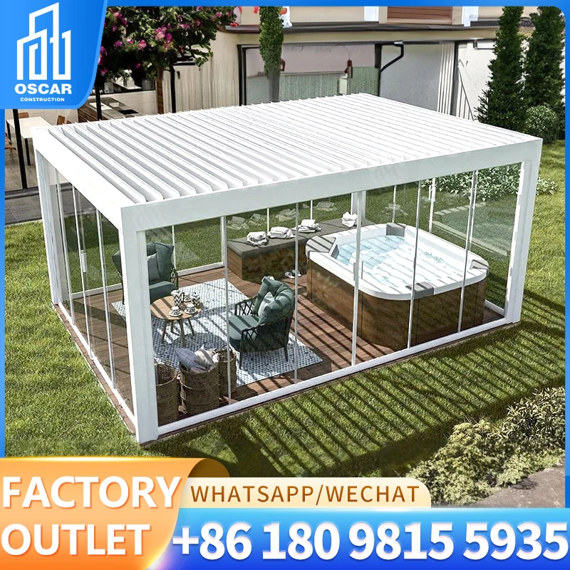 Altana Patio Pergola 10x13 ft Aluminiowa regulowana zewnętrzna pergola z żaluzjami z zasłonami i siatką