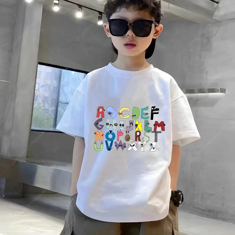 New 2024 Summer Fashion Children\'s Alphabet Lore Harajuku T-shirt Boys T Shirt Girls Clothes Print Cartoon T Shirts Kids Clothes