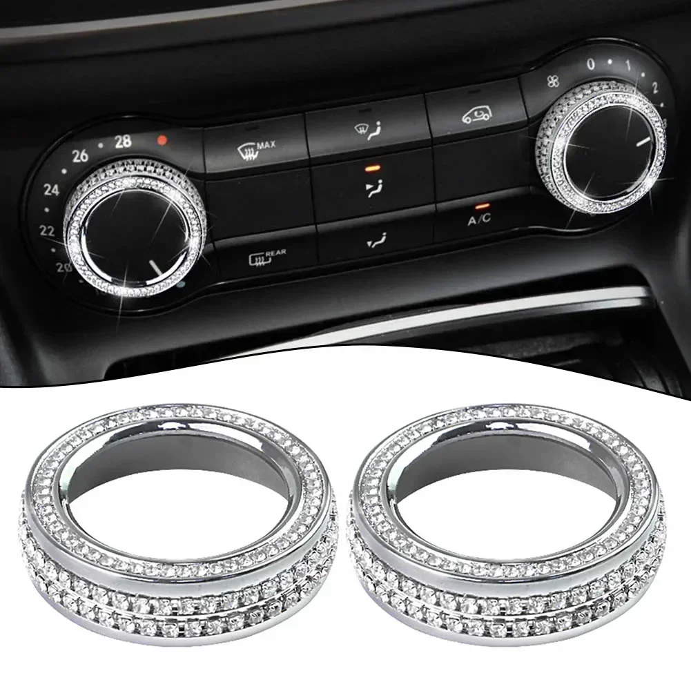 2PCS For Mercedes- For Benz A B Class GLA CLA Car AC Control Cover Diamond Air Condition Switch Button Trim Ring Interior Access