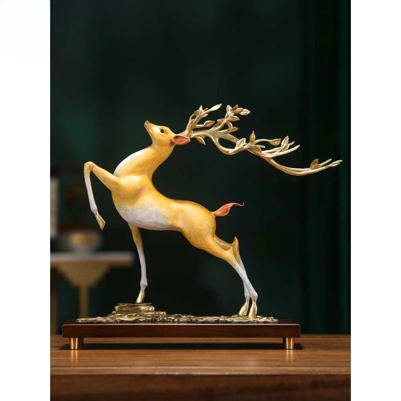 

Brass all the way auspicious cloud sika deer ornament home living room Chinese decoration