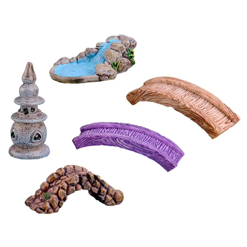 5 قطعة حديقة صغيرة زخرفة الراتنج المناظر الطبيعية ديكور رائعة في الهواء الطلق حديقة زينة لساحة شرفة بركة جسر بونساي المنزل #4