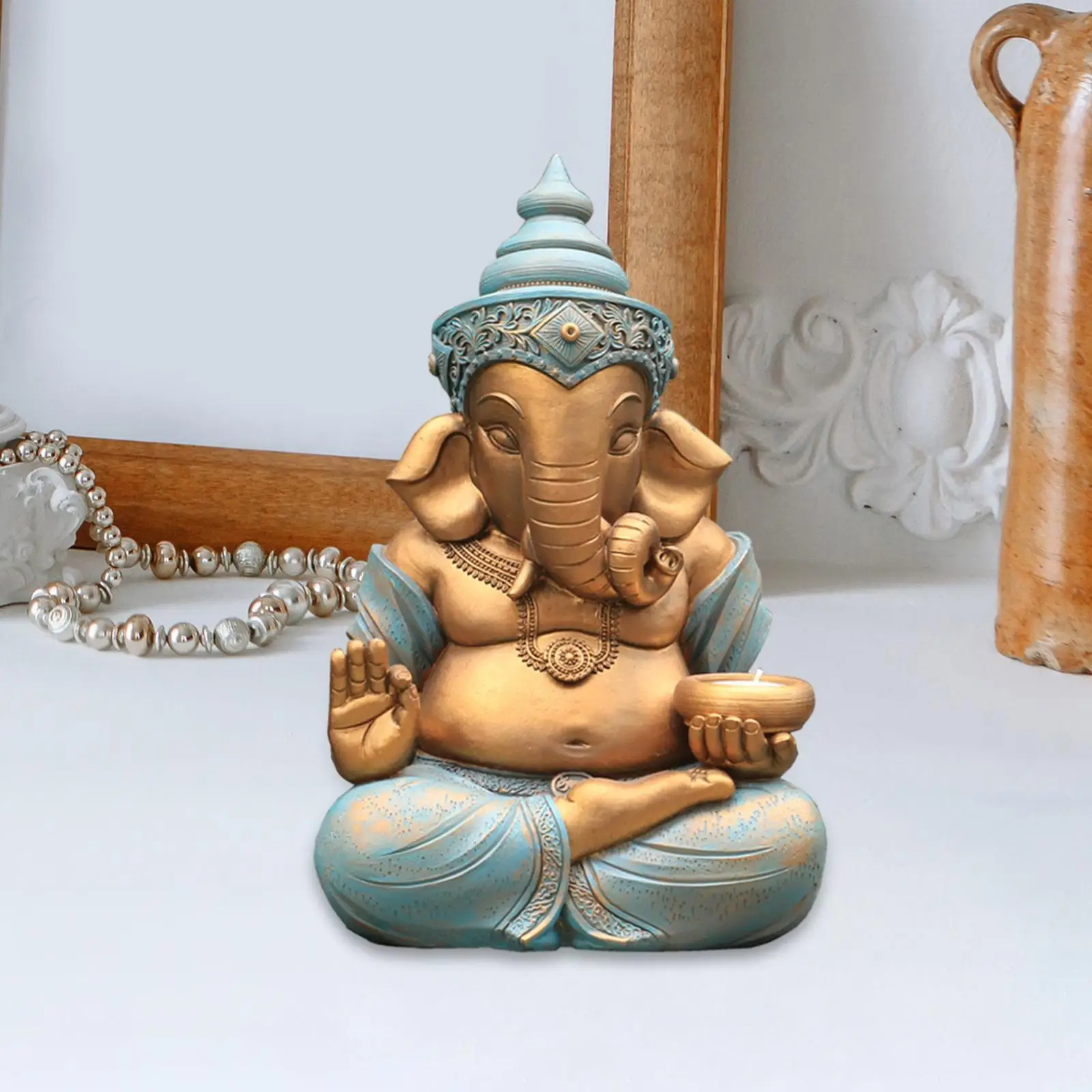 

Ganesh Statue Collectible Art Crafts Hindu Elephant God Sculpture Ganesha Figurine for Courtyard Office Garden Porch Home Decor