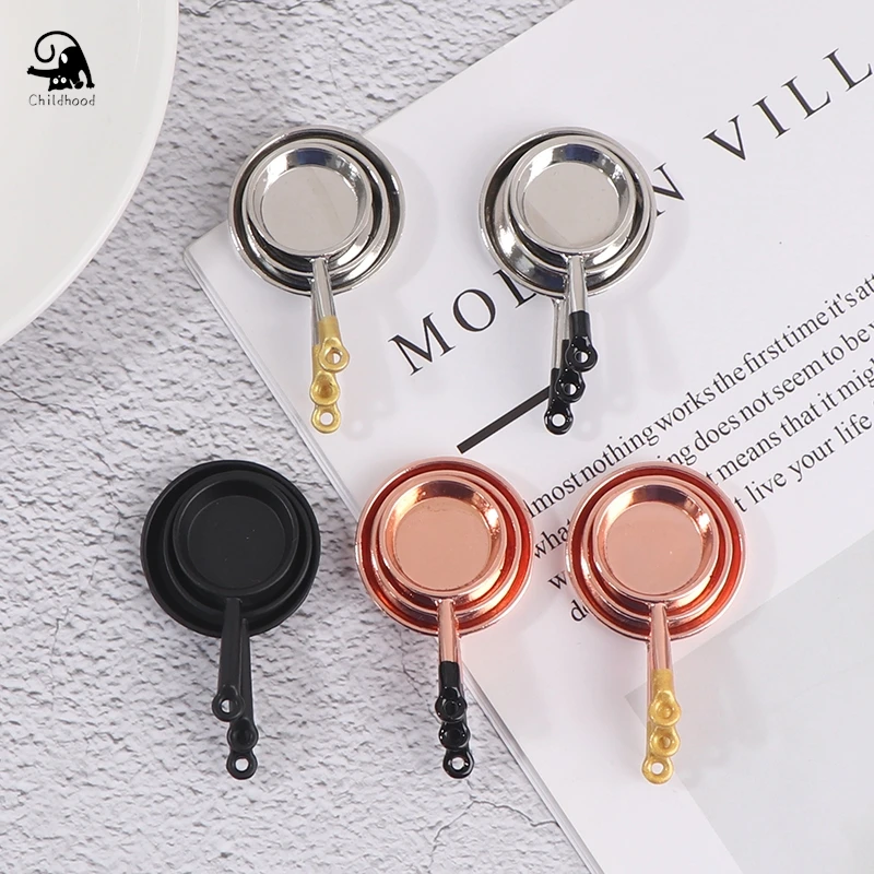 3Pcs 1/12 Dollhouse Miniature Accessories Mini Metal Saucepan Simulation Furniture Kitchen Pan Model Toys for Doll House Decor