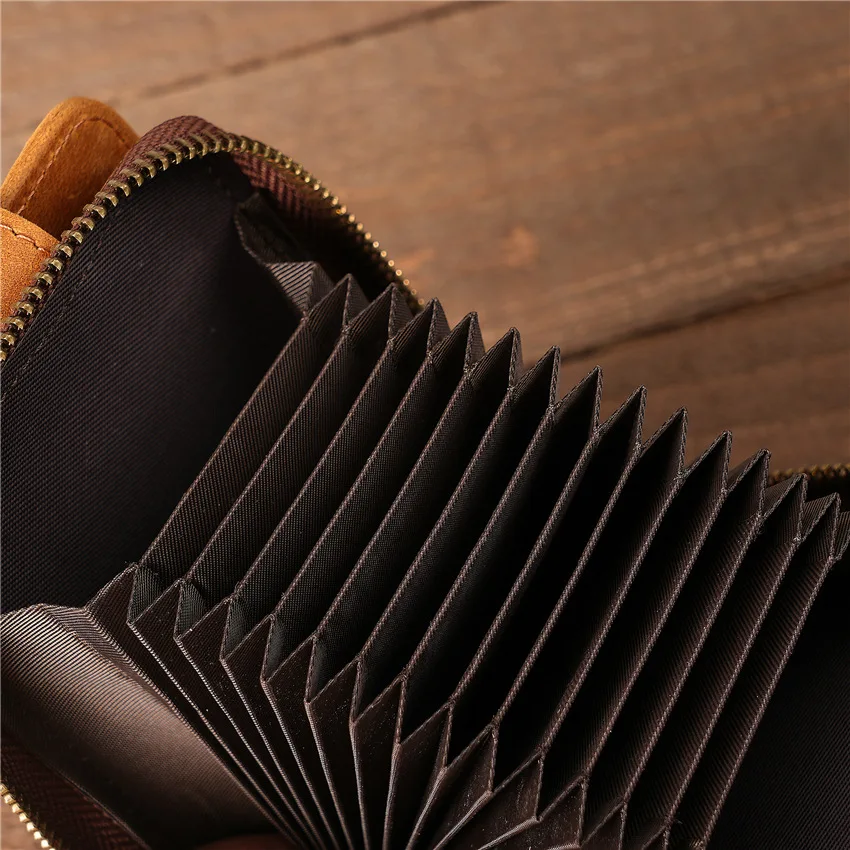 Vintage Men's Wallet Genuine Leather Credit Card Case Short Wallet Holder Secure Multi-Card Slots Zipper High Quality Coin Purse