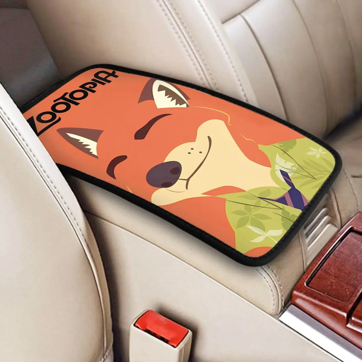 Comfortable Center Console Pad Zootopia 2 Nick Wilde Judy Car Interior Decor Armrest Storage Box Mat For Most Vehicles