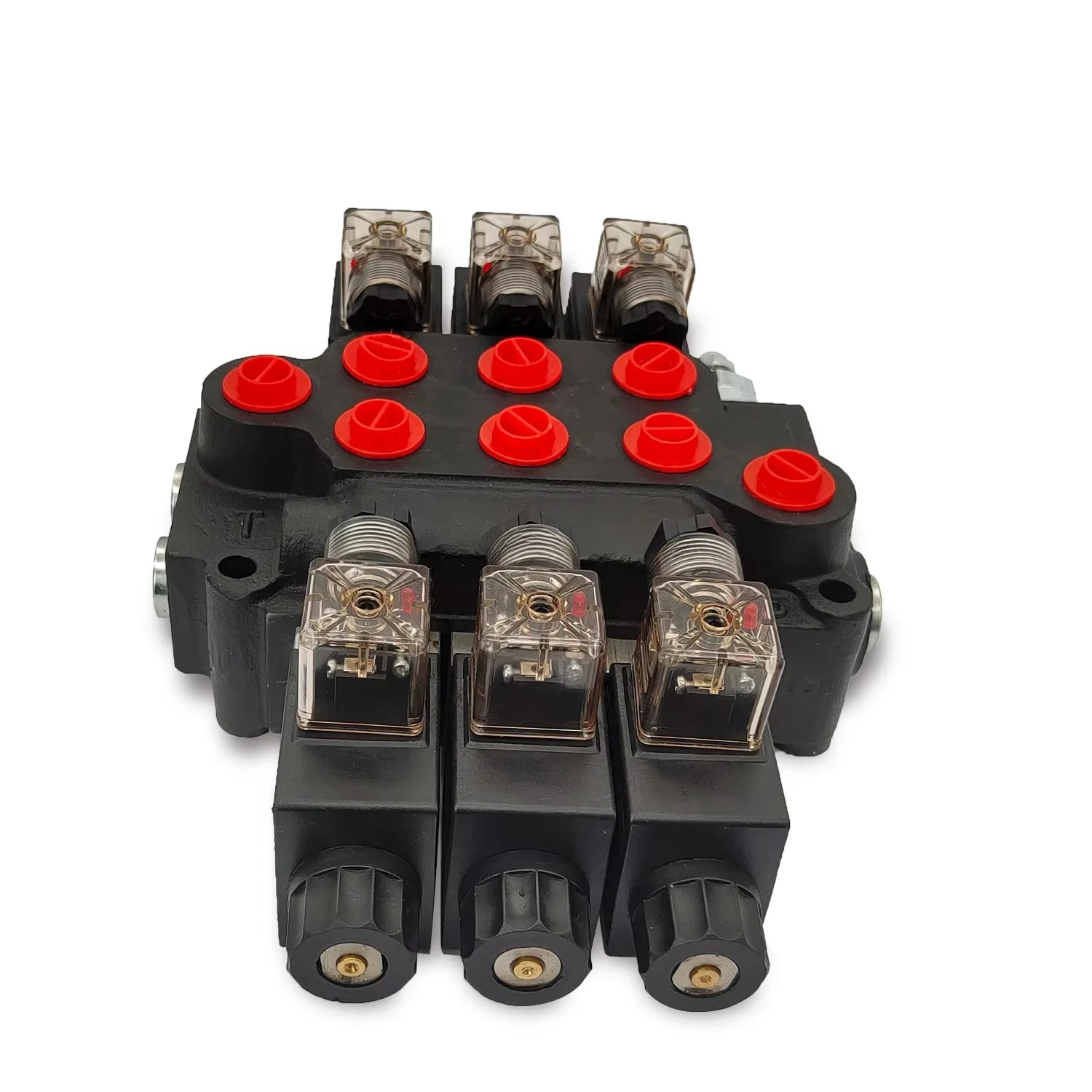 DCV40 سلسلة 3 بكرة صمام التحكم الاتجاهي أحادي الكتلة اليدوية 40 لتر / دقيقة صمام هيدروليكي