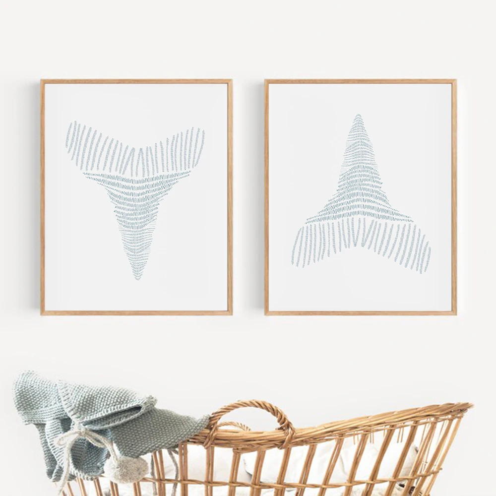 Abstract Shark Tooth Hatching Pattern Marine Life Ocean Animals Line Art Poster Canvas Painting Wall Picture Home Interior Decor