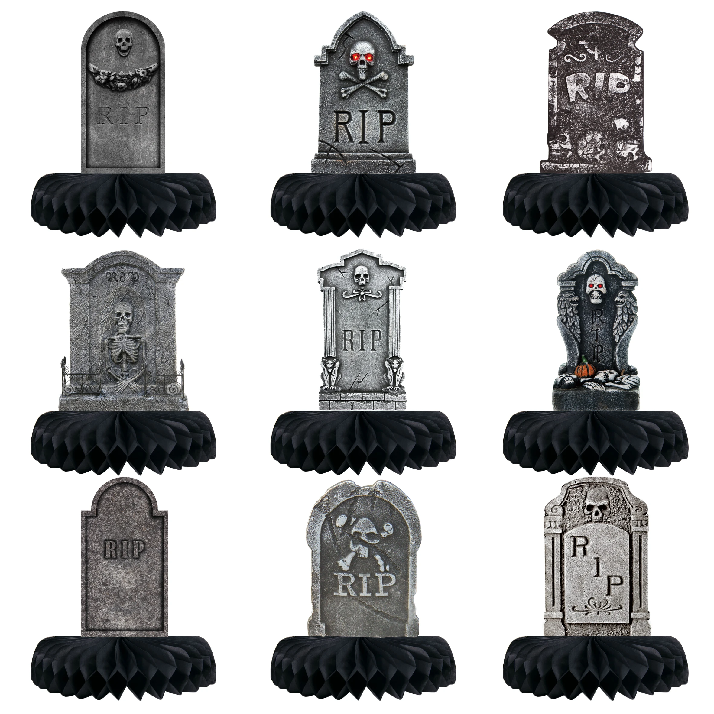 9PCS Halloween Tombstone Honeycomb Haunted House Table Halloween Home Decoration Graveyard Lawn Scary Party Supplies