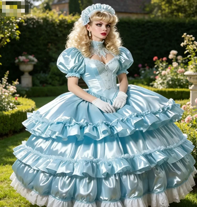 Cosplay Baby Blue Viktorianisches Ballkleid Robe De Bal Bustle 18. mittelalterliches Abendkleid mit abgestufter Spitze, Renaissance, formelle Party
