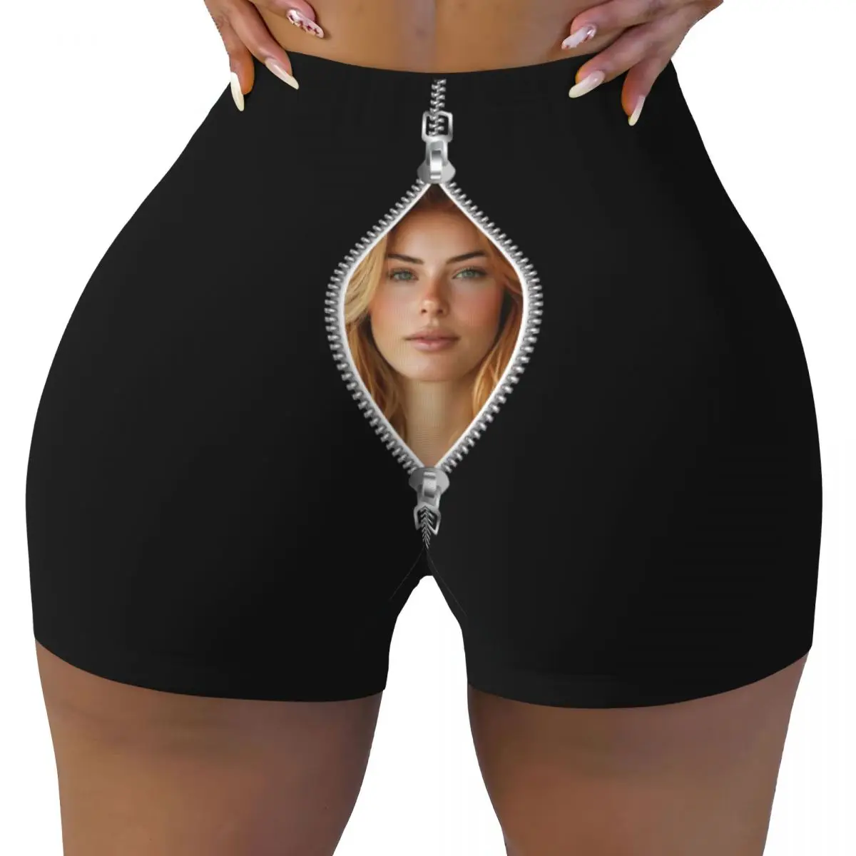 

Custom Personalized Face Photo Zipper Volleyball Biker Gym Shorts for Women Athletic Workout Yoga Shorts