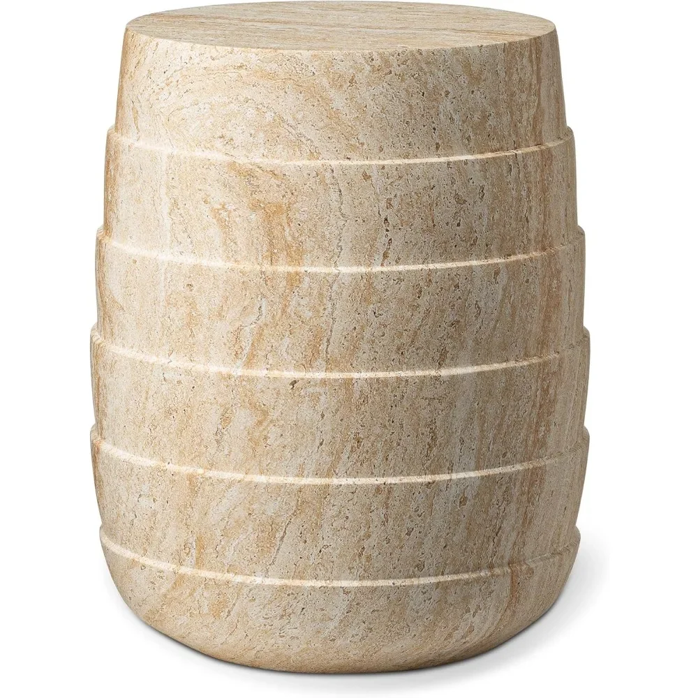 

Outdoor Side Table, 18.5" H Decorative Garden Stool MGO Faux Travertine End Table, Round Accent Table Plant Table for Indoor