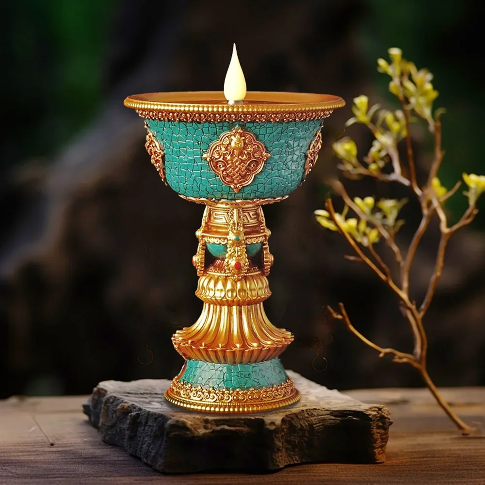 

Tibetan Rechargeable Candle Holder Home Decoration LED Electronic Candlestick Vintage Decor Buddhist Lamp