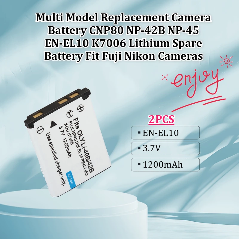 Multi Model Replacement Camera Battery CNP80 NP-42B NP-45 EN-EL10 K7006 Lithium Spare Battery Fit Fuji Nikon Cameras