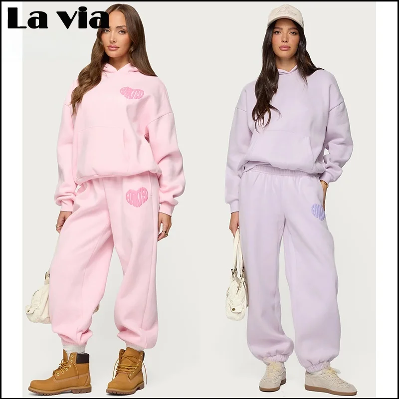 

La via Edikted Bubble Print Embroidered Hoodie And Pants Set Women's Long Sleeve Casual Sportswear Online Exclusive
