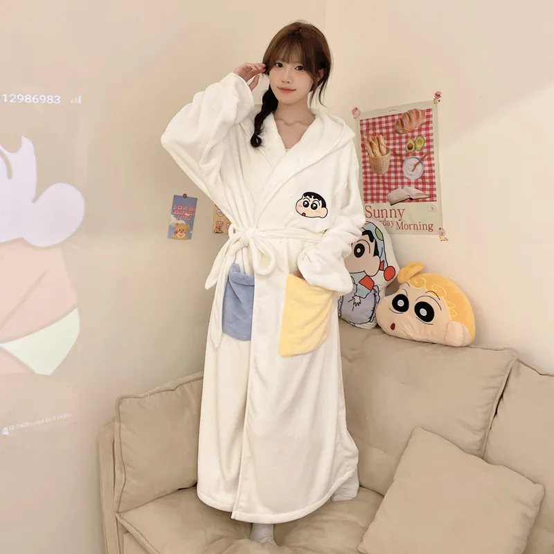 Anime Cinnamoroll Kuromi Vrouw Dikke Pyjama Halflange Nachtjapon Flens Pluche Badjas Absorberende Sneldrogende Homewear Yukata