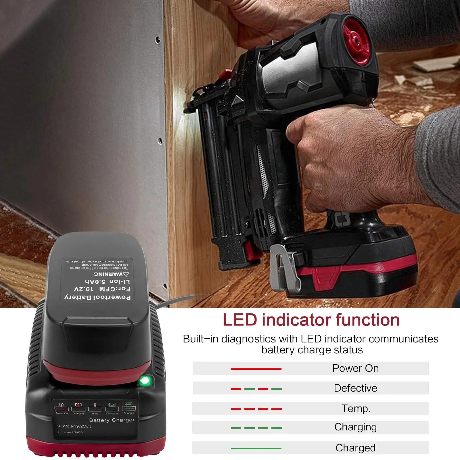 19.2 Volt C3 Battery Charger Replacement for Craftsman 19.2 Volt Lithium & Ni-Cad Battery 315.PP2010 315.PP2011 US Plug view 6