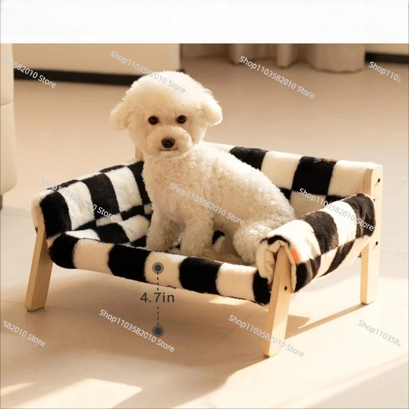 Wooden Pet Sofa Bed, All-Season Washable Moisture-Proof Thickened Cat Dog Bed for Home & Camping