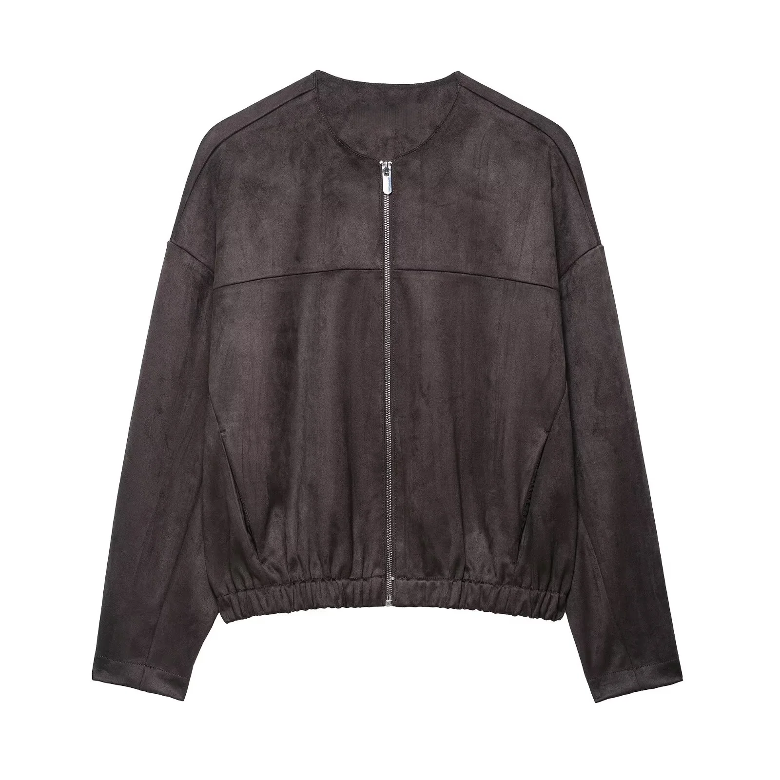 

BSK&TRAF autumn new women's casual fashion retro simple loose round neck suede effect zipper long sleeve jacket