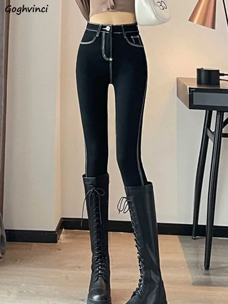 

Pencil Jeans Women High Waist Sexy Fashion Skinny Abdomen Spring Pockets Casual Korean Style Simple All-match Streetwear Elegant