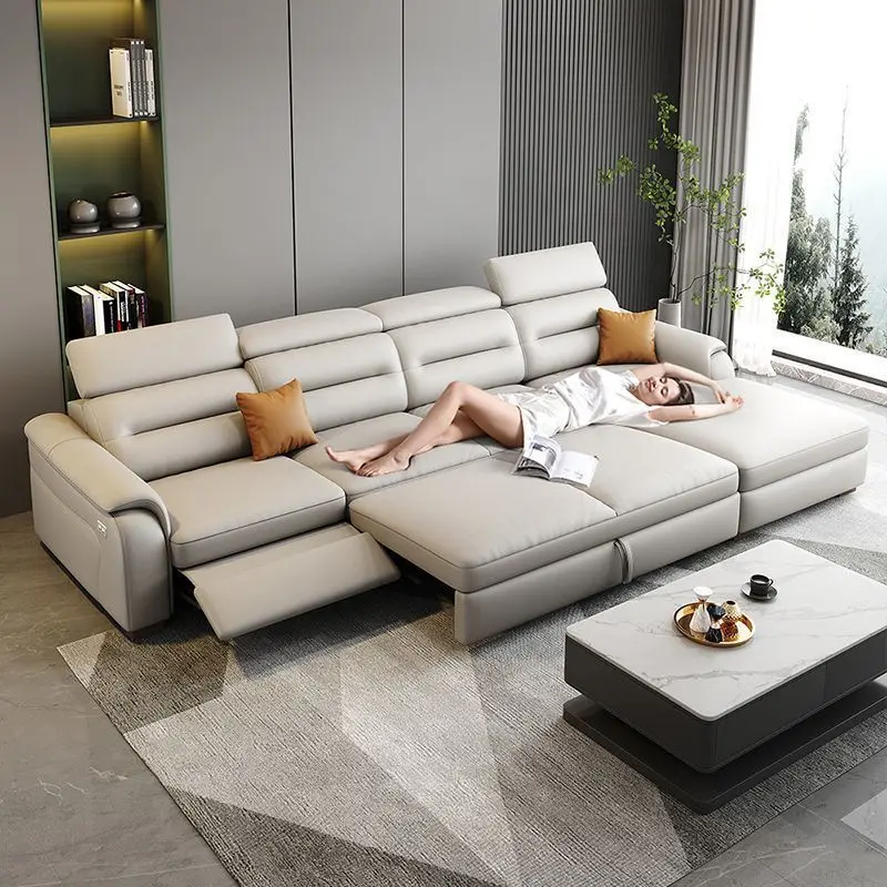 

Leather sofa bed electric multi-functional living room first layer cowhide sofa