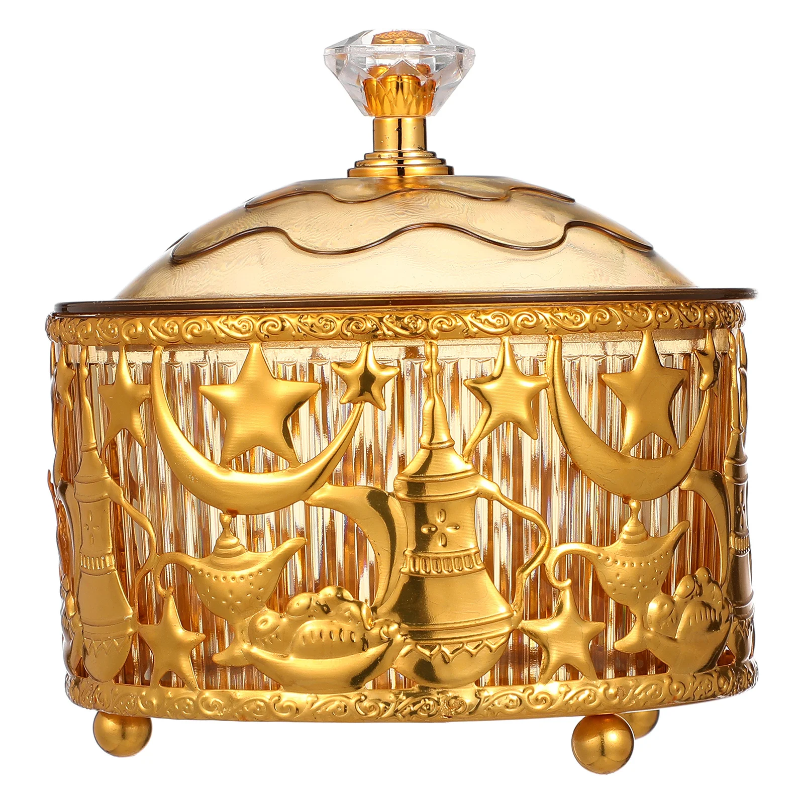 

Middle Eastern Arabic Round Snack Serving Tray Metal Ramadan Candy Container Dome Lid Reusable Dessert Holder Nuts Sweets Eid