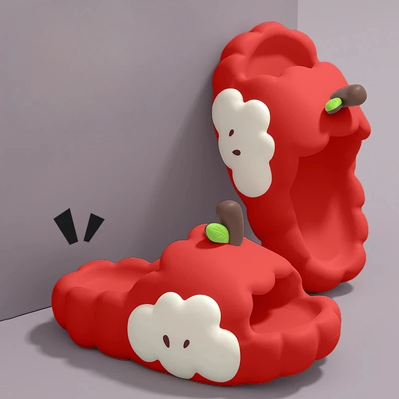 Apple-shaped slippers for women, trendy cartoon-themed summer home slippers with anti-slip soles for bathing.