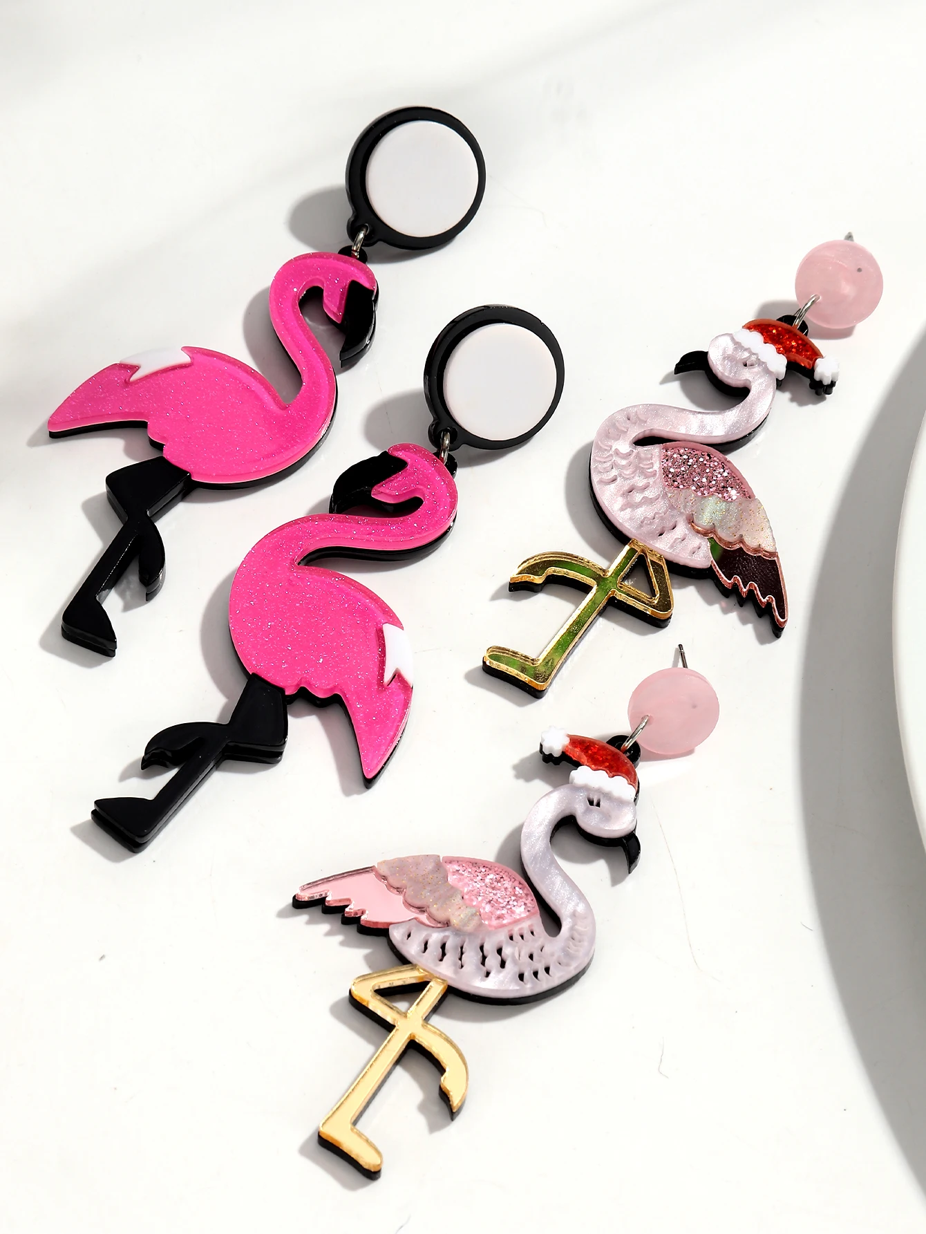 بريق الاكريليك الوردي فلامنغو الطيور إسقاط أقراط للنساء لطيف الراتنج فلامنغو الأقراط الطويلة مجموعات 2026 مجوهرات الأزياء #4