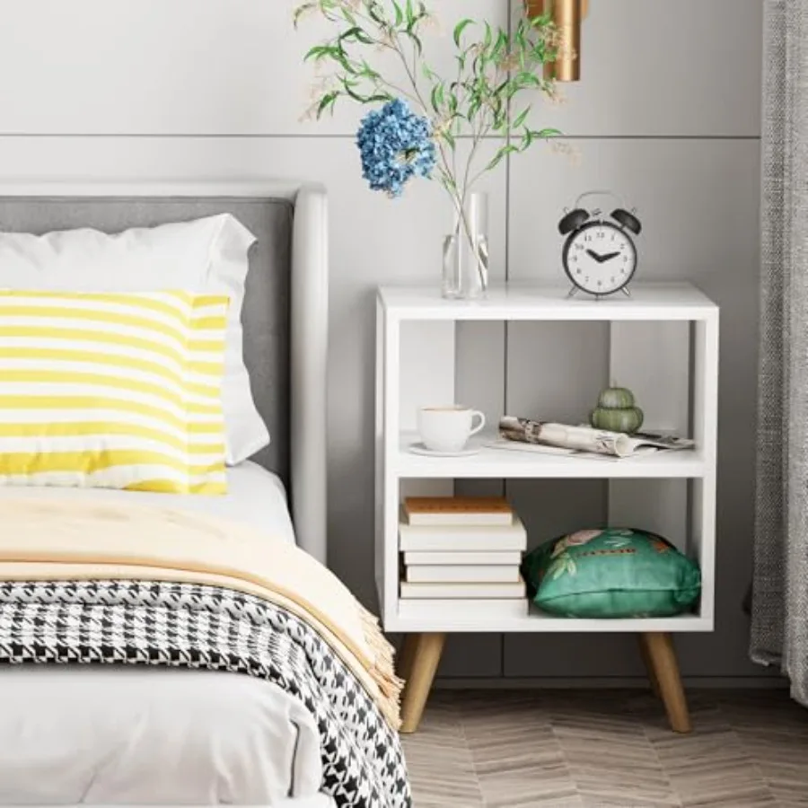 Night Stand White Nightstand Modern End Table with Open Storage 2-Tier Bedside Table for Small Space Living Room Bedroom