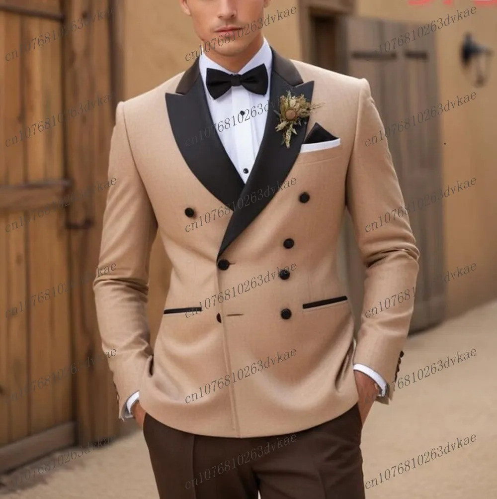 

New Black Collar Brown Men Suit Wedding Party Formal Groom Groomsman Prom Business Male Tuxedos 2 Piece Set Jacket Pants