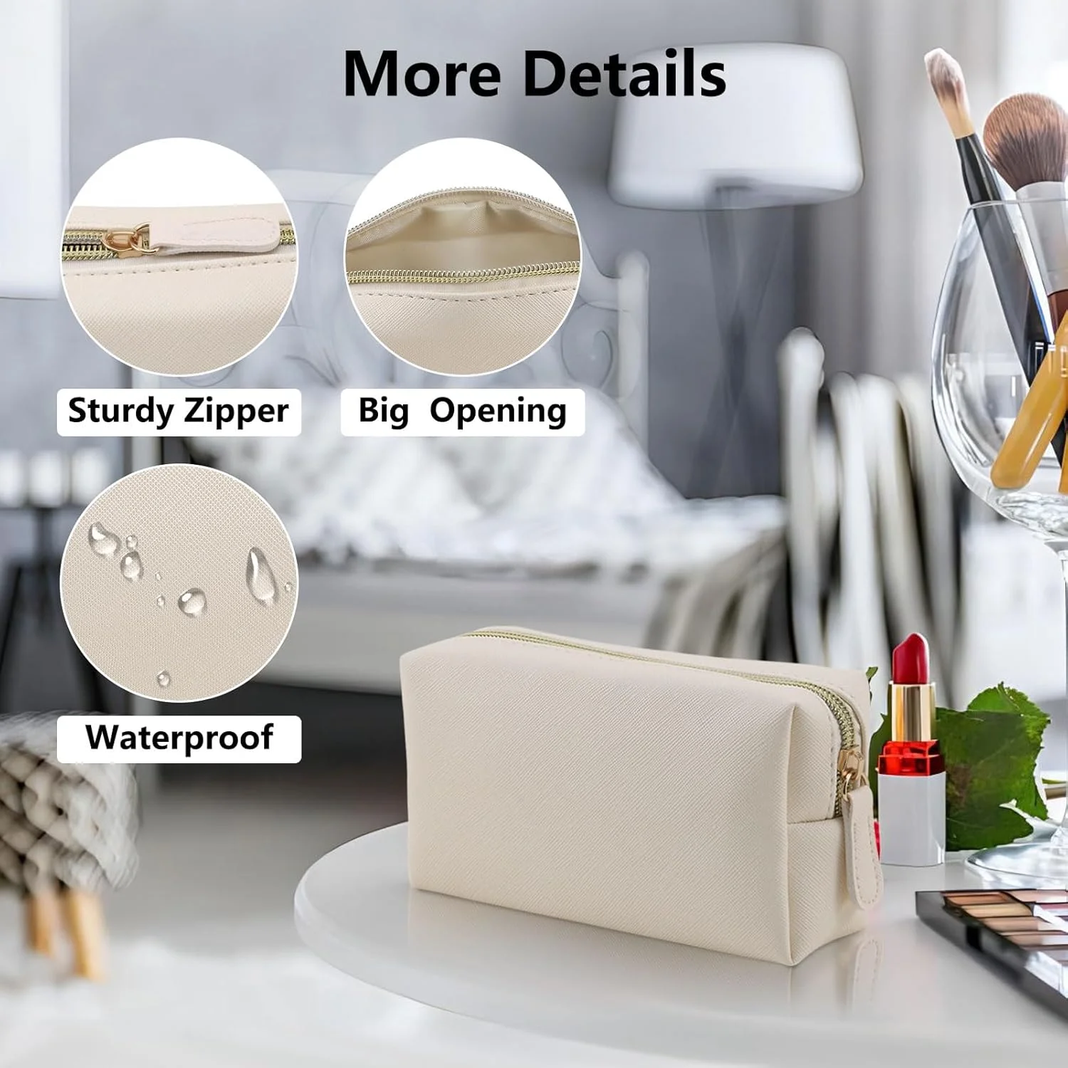 Make-up-Tasche aus Leder für die Geldbörse, tragbarer kleiner Kosmetik-Organizer für Frauen und Mädchen, Make-up-Tasche mit Reißverschluss