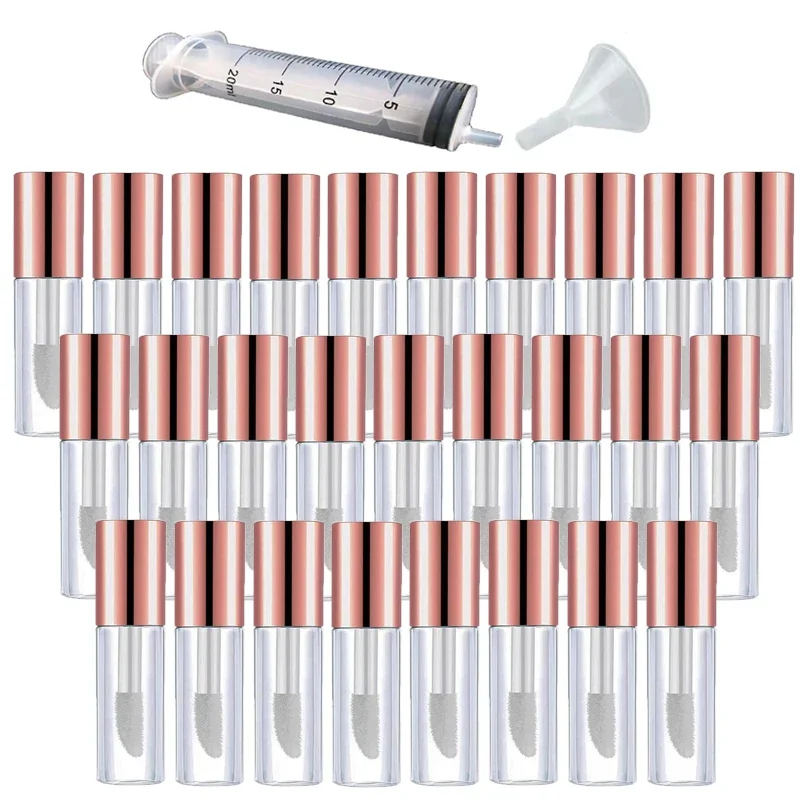 34pcs 2ML Empty Transparent PE Lip Gloss Tubes Plastic Lip Balm Tube Lipstick Mini Sample Cosmetic Container Rose Gold