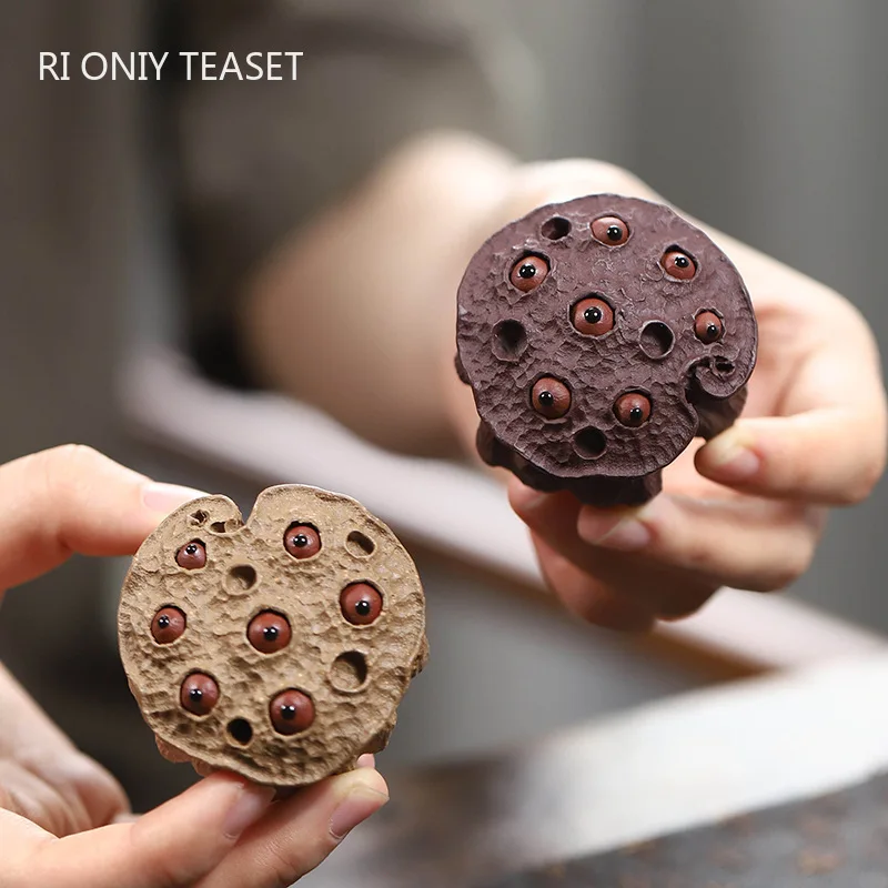 Chinese Yixing Purple Clay Tea Pet Creative Handmade Lotus Model Ornaments Lucky Desktop Decors Crafts Tea Set Decoration