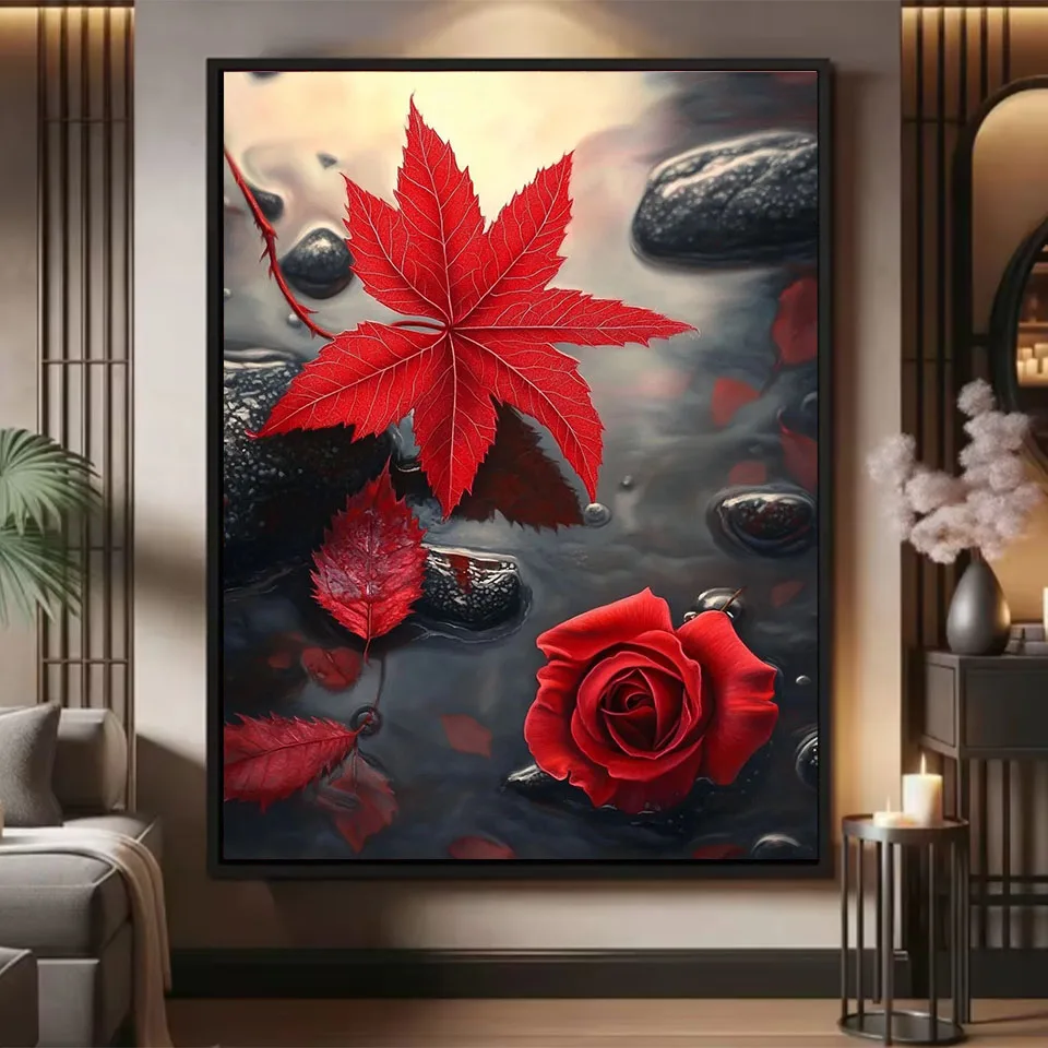 

Diamond Art DIY diamond painting mosaic Maple leaf Rose Red embroidery 5D full drill square diamond cross stitch kit home decor