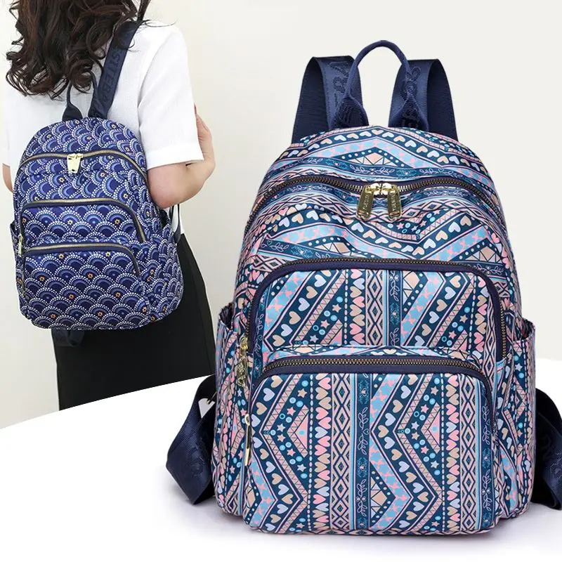 

2023 New Women Printed Backpack Oxford Cloth Good-looking Casual Lightweight Canvas Internet Celebrity Durable Trendy Backpack