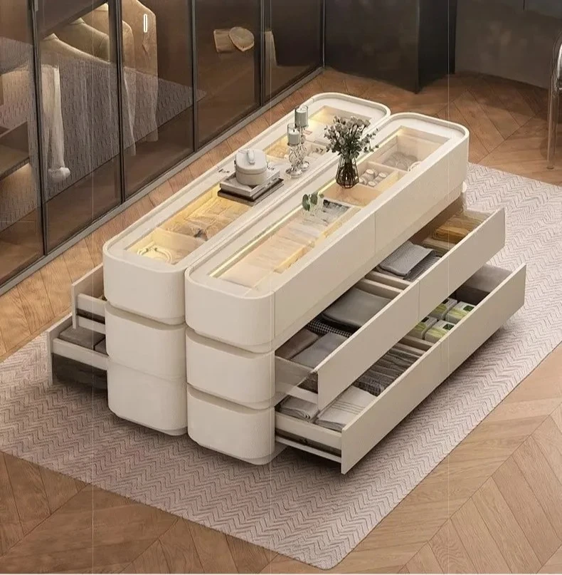 French Cream Bucket Cabinet Floor-to-ceiling Jewelry  Drawer Cloakroom Jewelry Cabinet Display