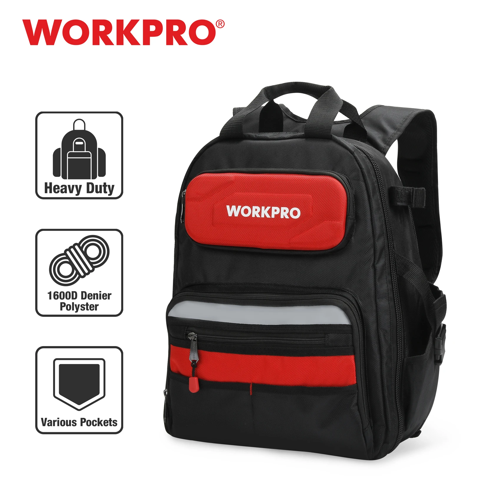 WORKPRO 17'' Hátiszák Vízhatlan esőköpény Szervező Zsák 60-pocket multifunctional tárolására Hosszúnadrág számára Férfi 2024 Új Munkaeszköz Szatyor