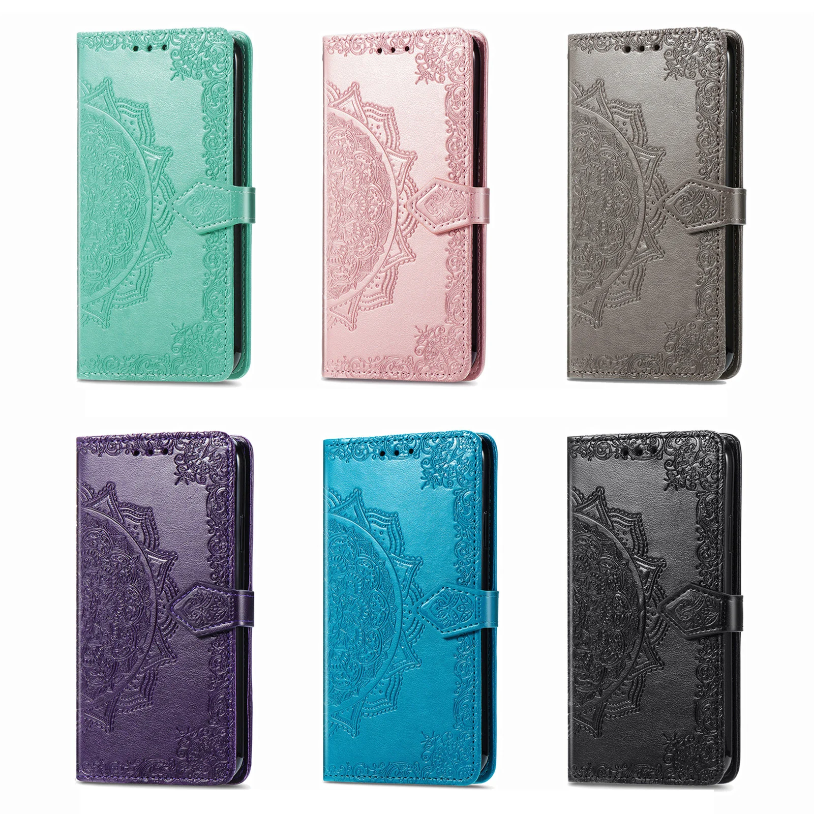 Mandala Embossed Leather Wallet Flip Case for Samsung Galaxy S26 S25 S24 S23 S22 S21 S20 Ultra Plus FE Edge Card Slots Cover