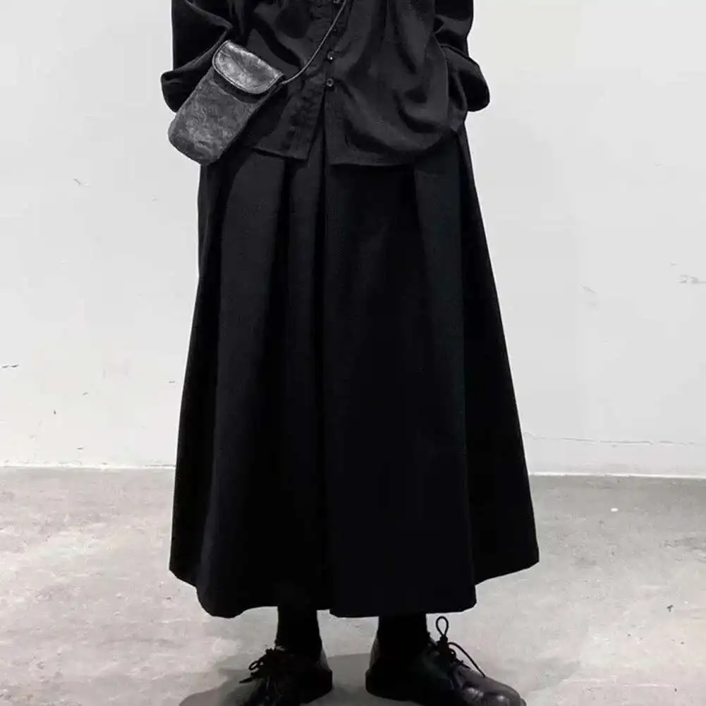 Men's New Pants Hakama Design Loose Wide Mens Leg Gothic Dark Style Cropped Sense High Waist Samurai Fashion Straight Male Skirt
