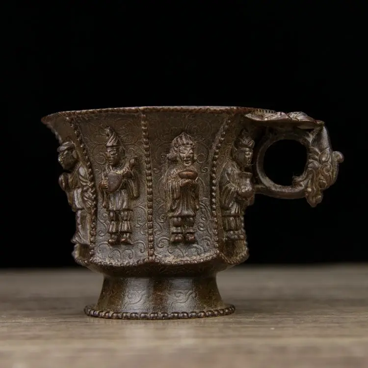 

Old Collection Tang Dynasty Le Terracotta Figure Pattern Eight-ribbed Cup Handmade, Collectibles