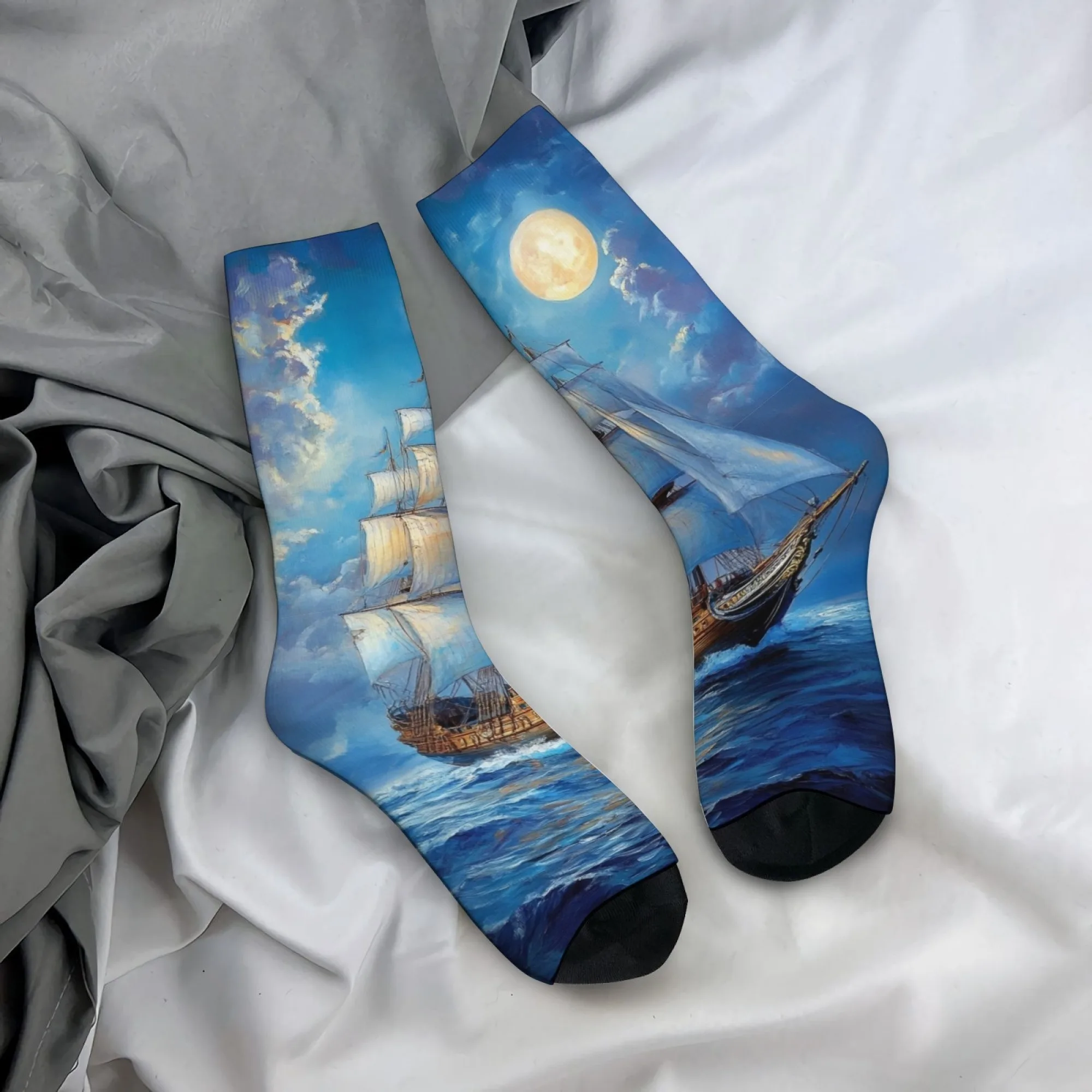Ölgemälde-Kunst-Segelsocken, Retro-Mode-Herrensocken, bequem, atmungsaktiv, rutschfest, für Outdoor-Reisen, Freizeit, Sportsocken