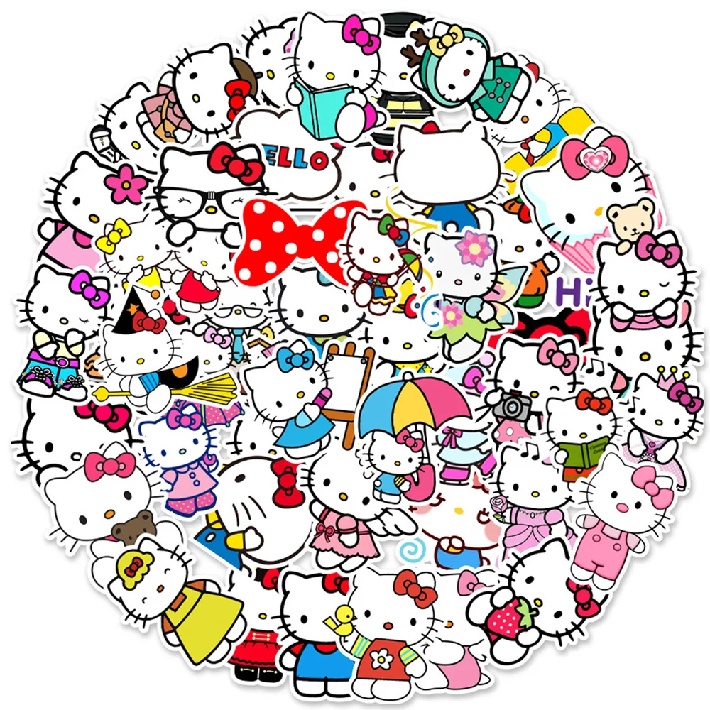 

10/30/50pcs Kawaii Hello Kitty Stickers Aesthetic Decals Graffiti Water Bottle Guitar Laptop Suitcase Classic Kids Decal Sticker