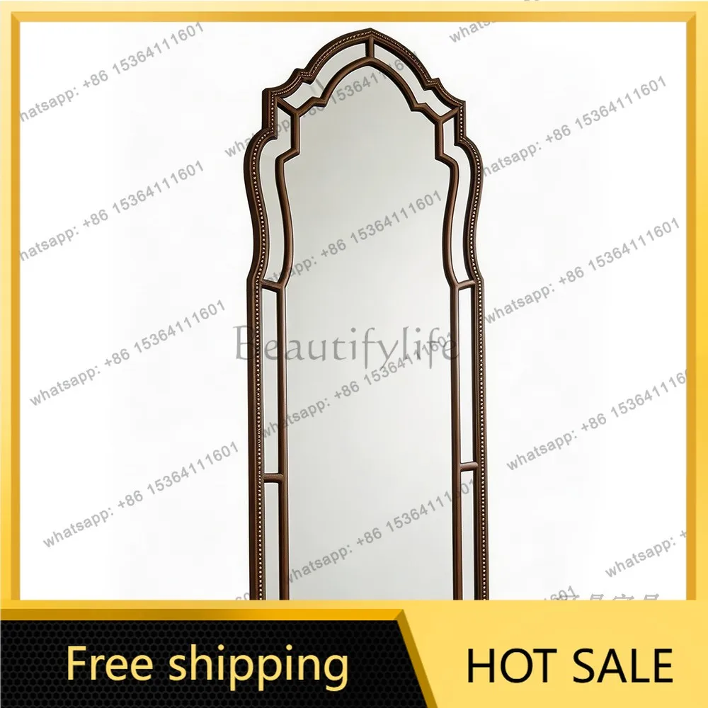 YJ French Retro Mid‑Century Full‑Length Mirror American Luxury Irregular Wall Mount Unit For Bedroom Dressing Decor