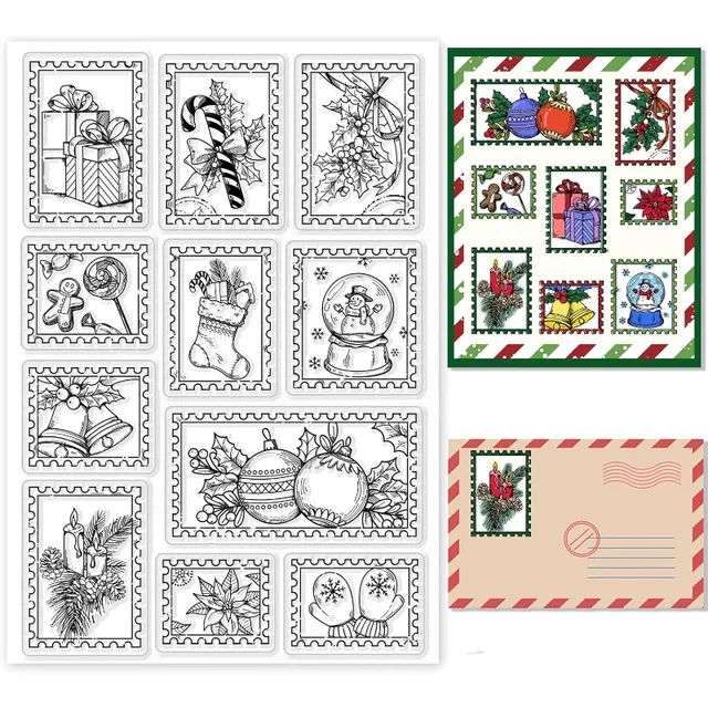 1 arkusz świątecznych znaczków Silikonowy przezroczysty znaczek Prezenty świąteczne Dzwonki Skarpetki Przezroczysty silikonowy znaczek Gingerbread Man Gumowy znaczek