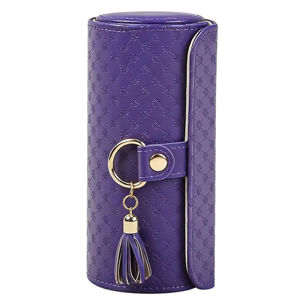 

Magnetic Closure 3-Tier Cylindrical Jewelry Organizer Faux Suede-Lined Interior PU Material Jewelry Box Cylindrical Shape