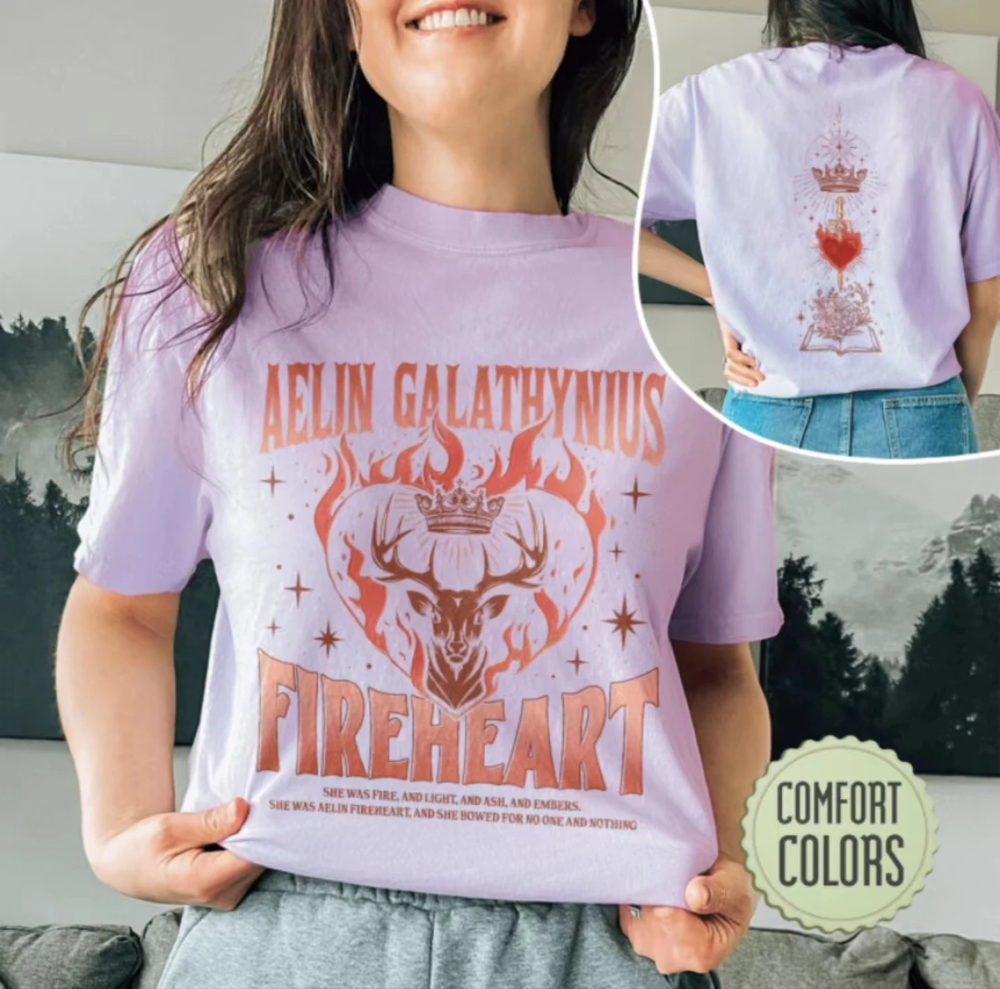 Aelin-Galáxia Fireheart T-shirt das Mulheres, Slogan, Coroa, Amor, Magia, Veado, Magia, Tomé, Espada Divina, Estampa Vintage, Camisa Feminina