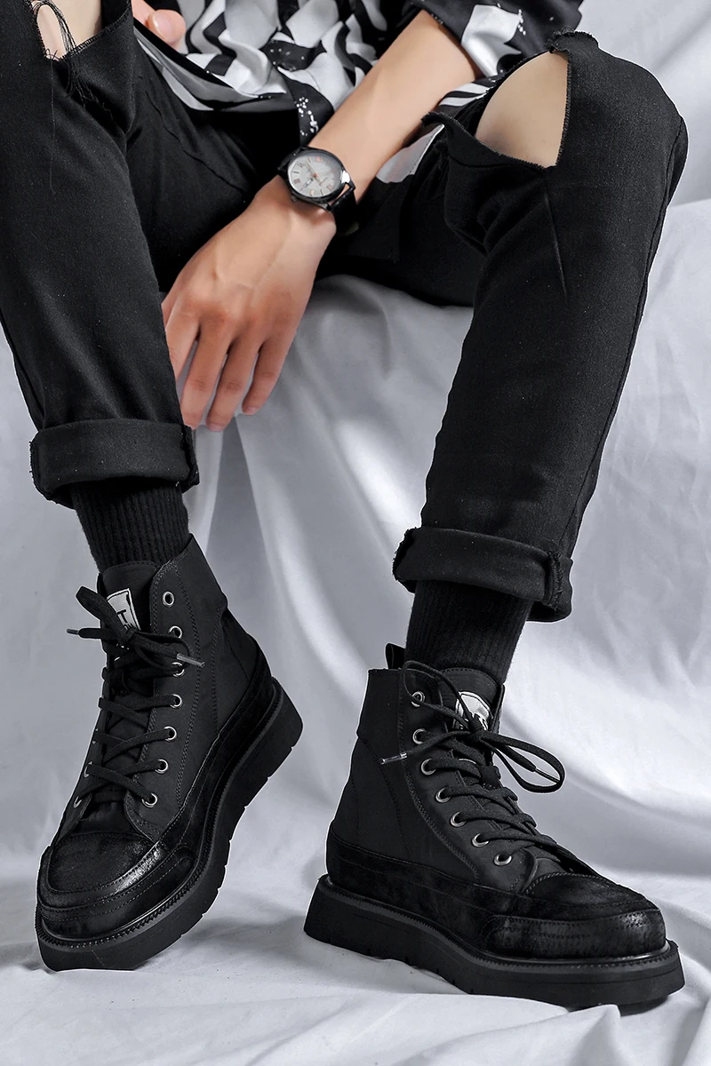 Casual Leather Men Shoes lace up Ashion Design Treking Footwear Man Comfortable Boots Classic Men Ankle Boots plush winter boots images - 6