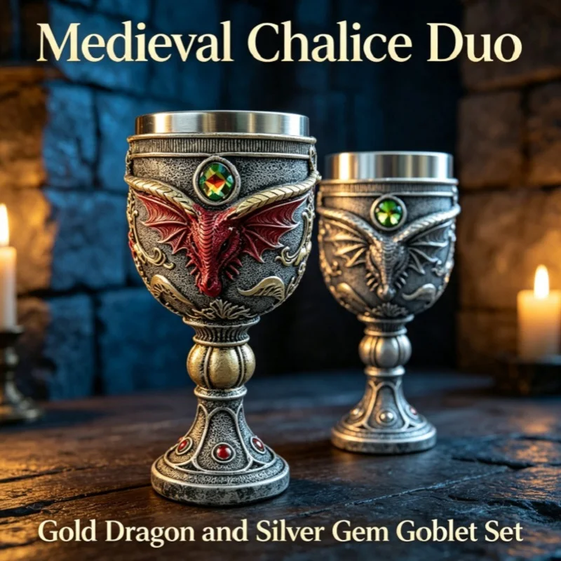 2026 Medieval Long Horned Dragon Goblet Stainless Steel Insert Halloween Wine Glass Retro Dragon Chalice Cup Beer Mug