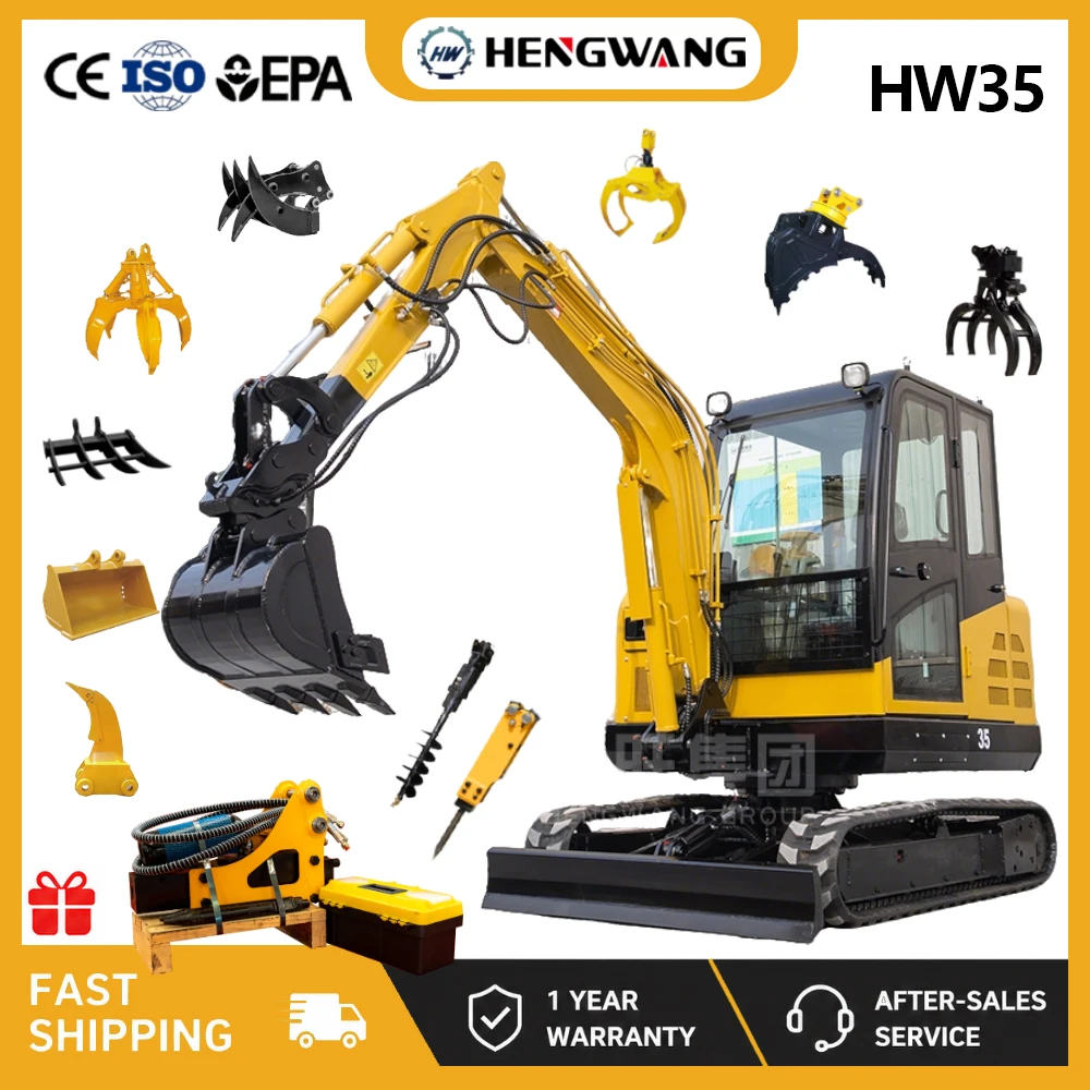 3.5 Ton Mini Excavator Hydraulic Crawler Excavator Compact Digger with Cab for Construction Farm Garden Construction Machinery