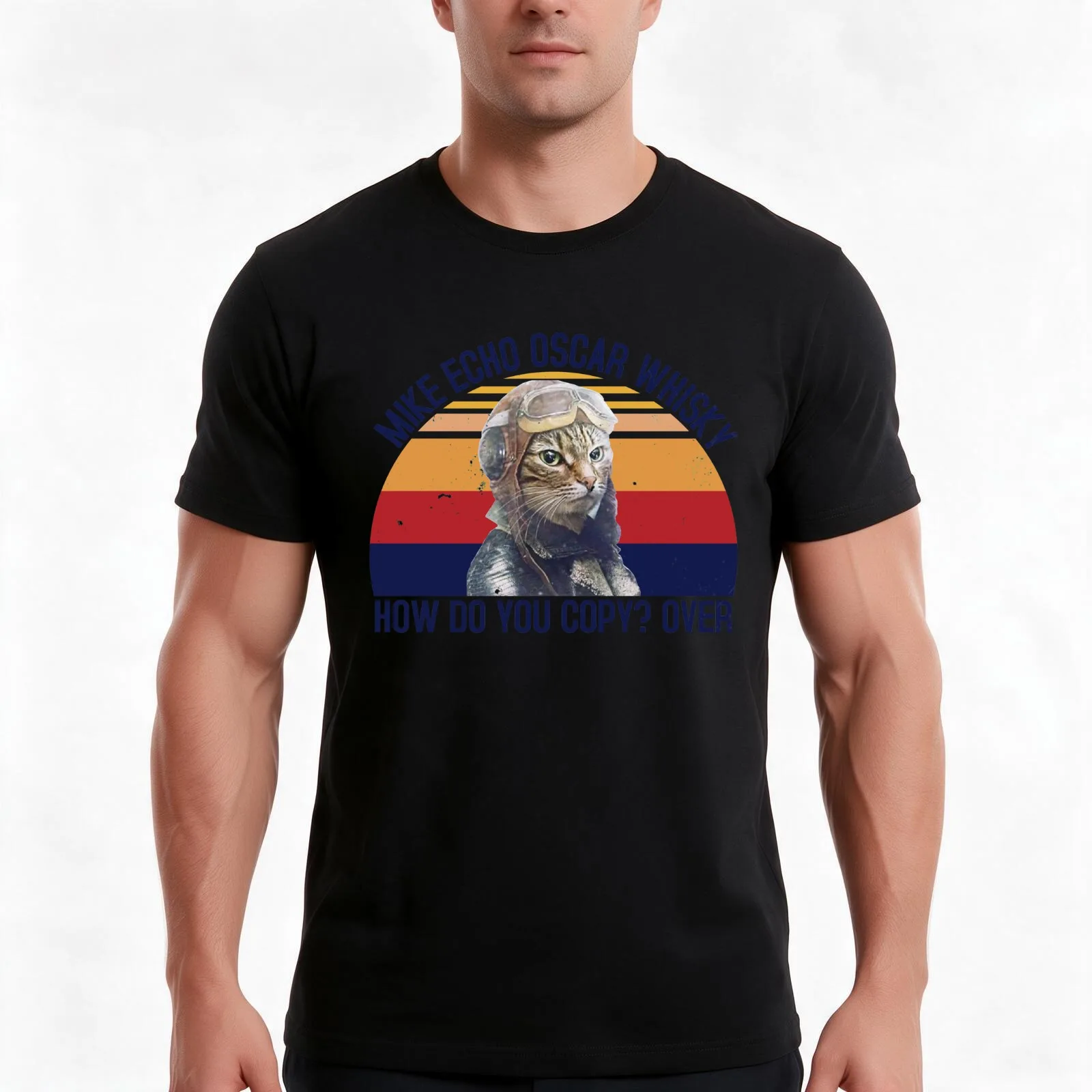 Vintage Cat Retro Style Mike Echo Oscar Whisky How Do You Copy Vintage Funny Cat T-Shirt, Summer Casual Cotton Tee, 100% Cotton